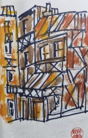 "Rouen - France 03072024-1", Pencil, wash & Ink on notepad, 9.4 x 15.0cm