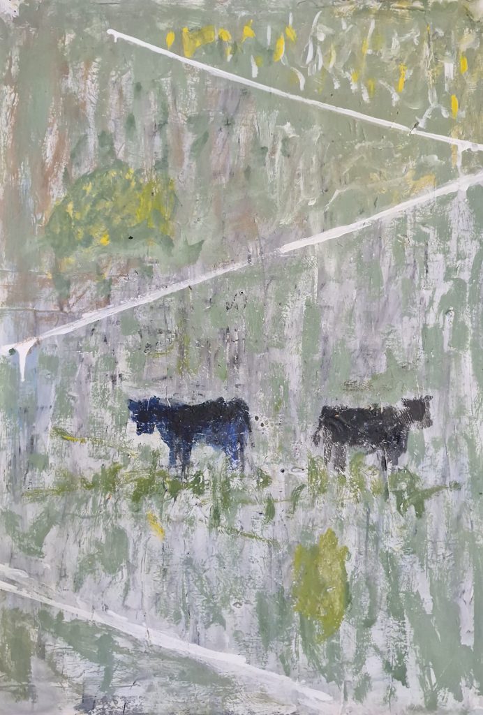 &quot;Two Cows - 26102024-1&quot;, Acrylic on paper on board, 42.0 x 59.4cm