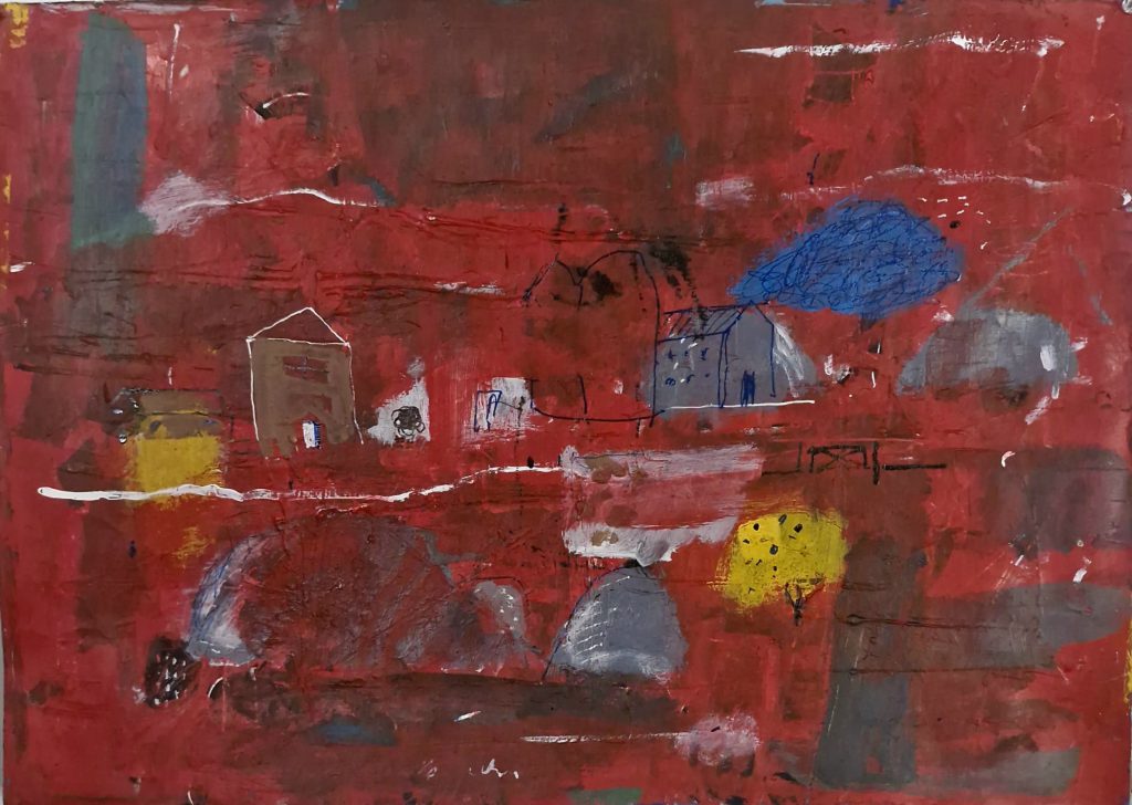 &quot;Red-scape&quot; 20112024-1, Acrylic on paper on board, 42.0 x 59.4cm