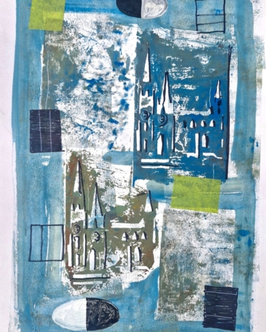 "City of Churches - 15082024-1" Acrylic and ink on paper, 42.0 x 29.7cm