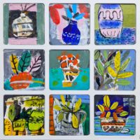 Pots & Plants 2025 Acrylic and ink on compact board - bar coasters - Framed 33cm x 33cm